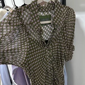 Anthropologie Olive and Pink Floral Blouse